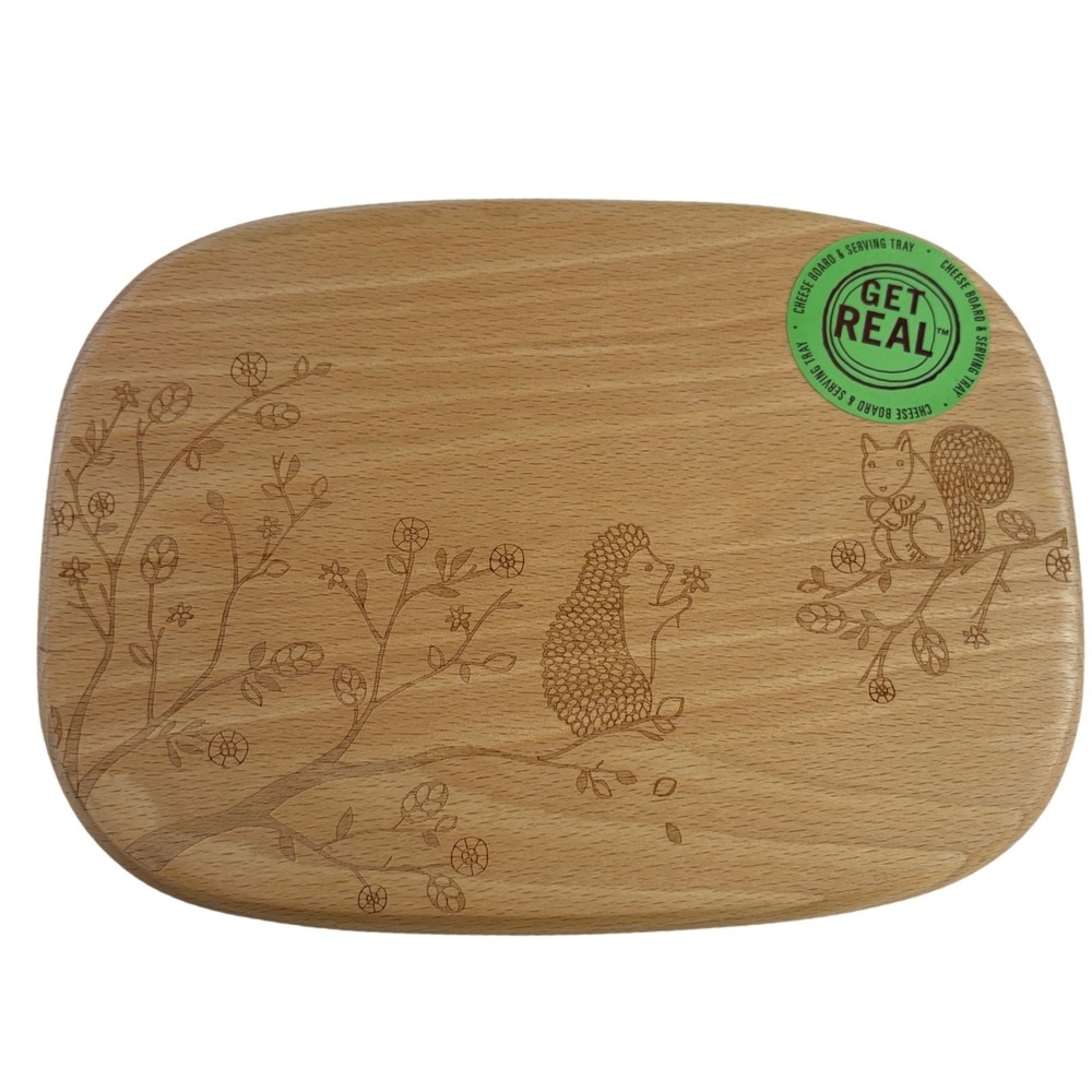 Get Real Beechwood Cheese Board Serving Tray Hedgehog Squirrel Housewarming Gift